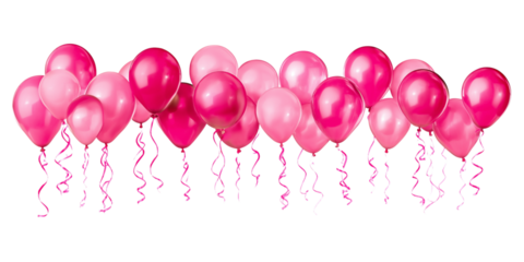 Pink balloon background copy space transparent PNG, isolated background cutout. Floating balloons festive, celebration, party, birthday, baby girl gender reveal graphic element
