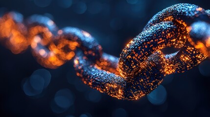 Burning chain link, glowing particles