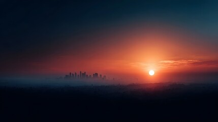 Fototapeta premium Glowing city skyline at sunrise or sunset
