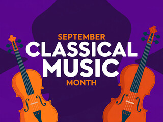 Obraz premium Celebrate september classical music month with these beautiful violins on a vibrant purple background