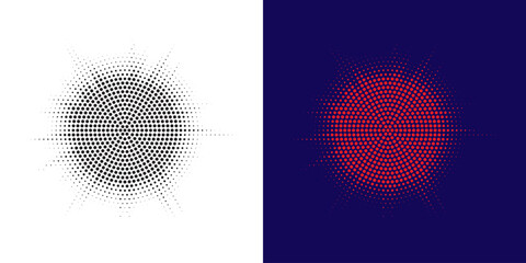 Halftone circle frame background set. Round border Icon using halftone random circle. Grunge circular stain. Vector illustration.