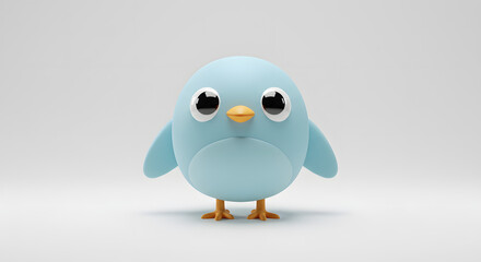 Fototapeta premium Enchanting Sky-Blue Bird Cartoon A Whimsical 3D Character of a Delightful Bird Illustration
