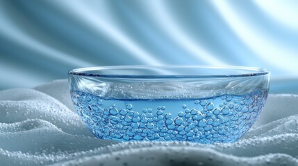 Clear glass bowl filled with water and bubbles, light blue tones