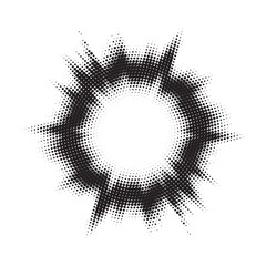 Halftone circle frame background set. Round border Icon using halftone random circle. Grunge circular stain. Vector illustration.