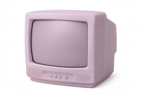 Pink retro tv set on transparent background displaying breaking news, symbolizing nostalgia and vintage technology