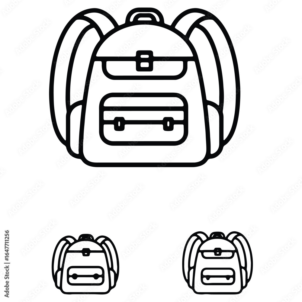 Poster backpack outline illustration with multiple sizes school bag design elements simple vector graphics 