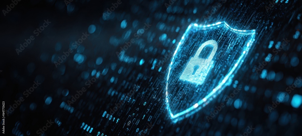 Poster [the shield icon representing digital data security and cyber protection in blue]