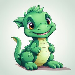 Fototapeta premium A charming cartoon dragon character with a friendly smile and vibrant green scales.