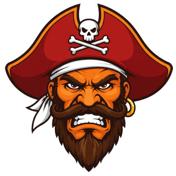 recommend clip art: Cartoon pirate face with skull and crossbones isolated on transparent background