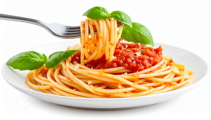 Delicious spaghetti with sauce linguine on a fork On white Background
