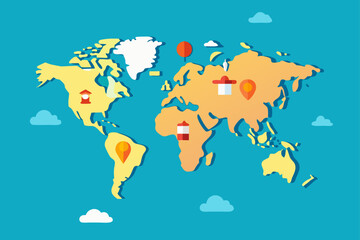 flat world map travel icons global destinations adventure