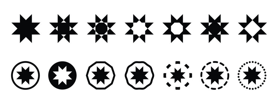 Collection of Black and White Star-Shaped Quilt Patterns.