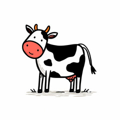 Fototapeta premium Cartoon Illustration of a Standing Spotted Dairy Cow in a Pasture