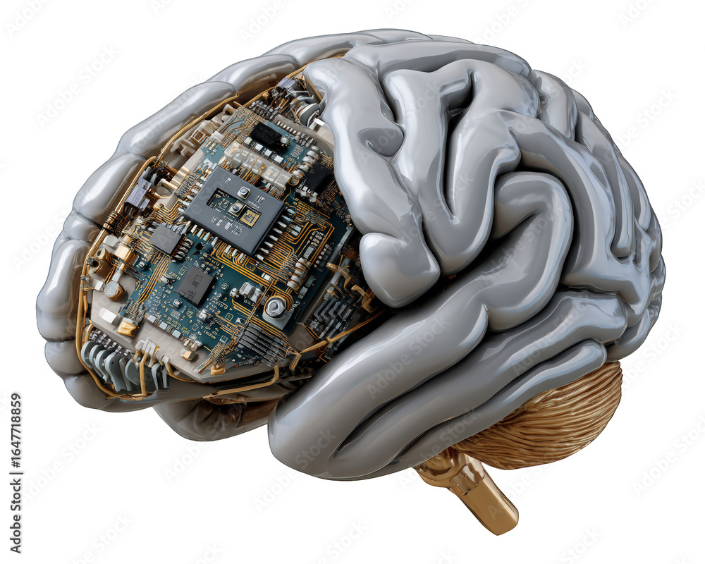 Poster artificial brain circuit technology neural network electronic chip futuristic innovation intelligenc