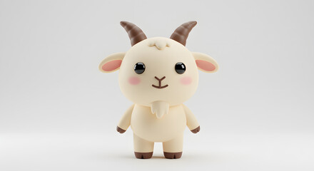 Fototapeta premium Adorable 3D Rendered Cartoon Goat Cute, Happy, and Friendly Farm Animal Illustration