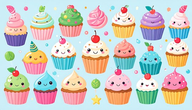 Cute Cartoon Cupcakes Collection.