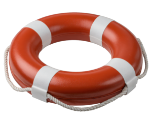 Red lifebuoy ring, safety rope, emergency flotation device, marine rescue equipment, boating safety essential, isolated on transparency background