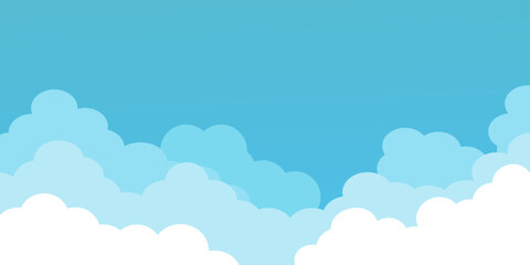 Blue clouds in sky wallpaper. Pattern of cloudscape. Cumulus layer in bubble style with gradient. Colorful clouds on blue background. 
