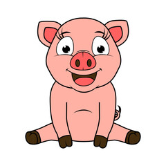 Cute Pig Animal Cartoon Illustration