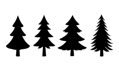 Silhouette of Different Pine Trees in Various Shapes, christmas tree