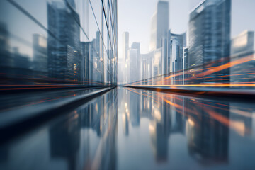 Naklejka premium traffic in city in the morning, among modern office buildings