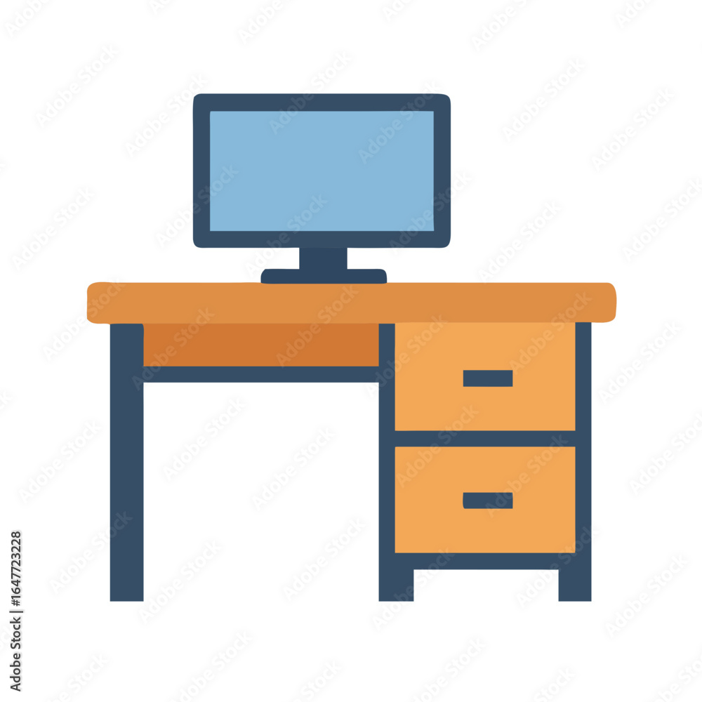 Poster a minimalistic desk with computer screen, suitable for office and work concepts
