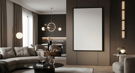 Contemporary Living Room Interior with Minimalist Design and Modern Lighting Fixtures A Stylish Home Decor Featuring Gray Tones and Elegant Accents