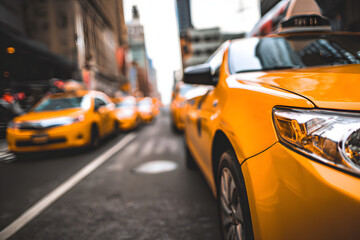 new york city street with taxi