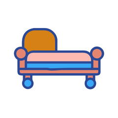 Stylized chaise lounge illustration with bold outlines and a pastel color palette