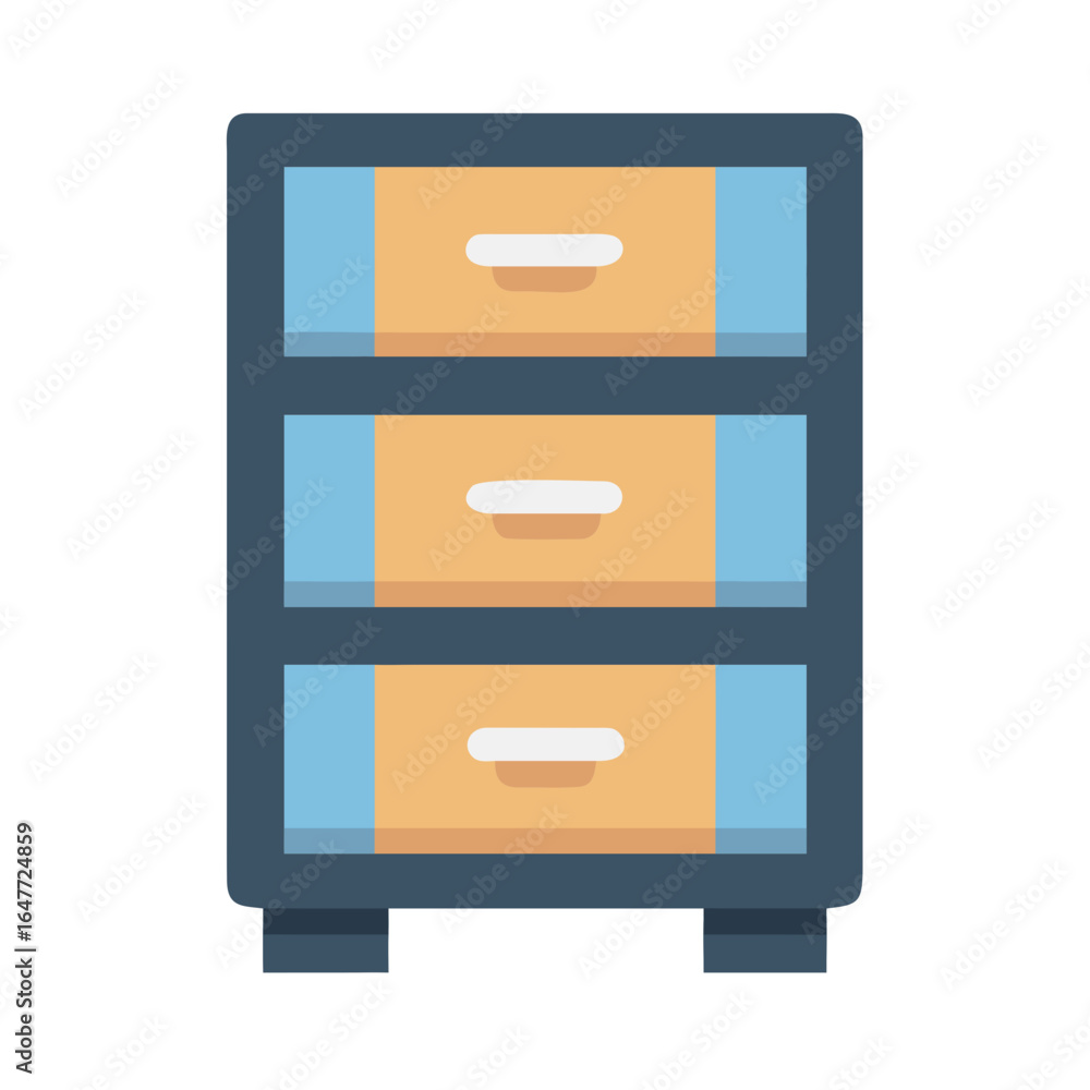Poster three-drawer cabinet illustration in flat design with muted color scheme for organizational concepts