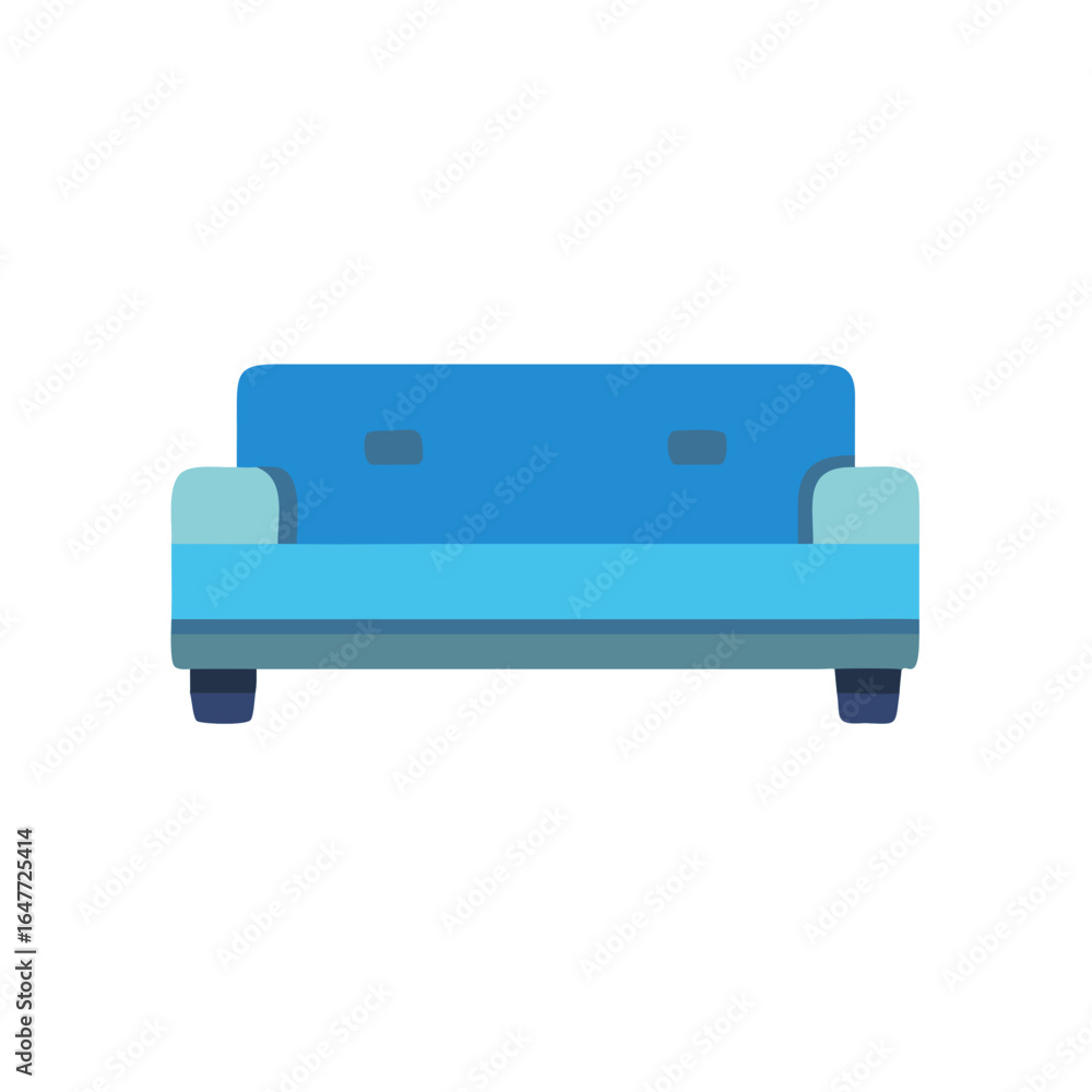 Poster isolated blue sofa with flat design on black background for digital usage