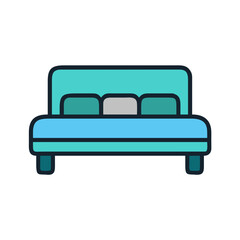 Stylized vector illustration of a double bed with pillows on a black background