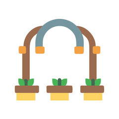 Minimalist illustration of plants under a garden archway on a black background