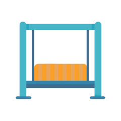 Isolated flat vector illustration of a blue swing with orange cushion seat