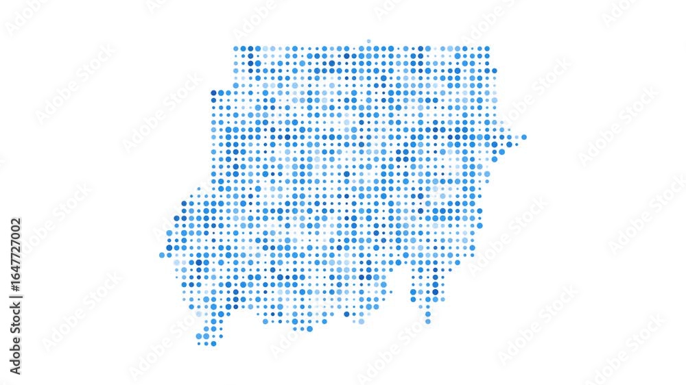 Poster sudan dotted digital map. map of sudan with pulsating colored circles. shape of the country filled w