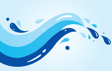 Fototapeta premium Blue Water Wave with Splash Droplets on Light Background - water splash background