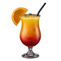 Vibrant tequila sunrise cocktail with orange slice isolated on transparent background