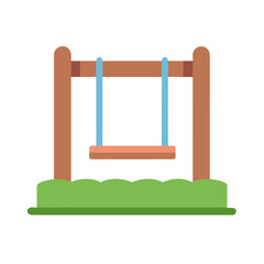 Illustration of a wooden swing set with green grass, isolated on black