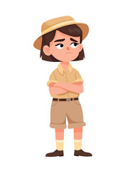 Girl in a safari suit. Flat vector clipart, illustration with isolated background.