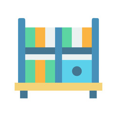 Modern shelving unit illustration with colorful accents on a black background