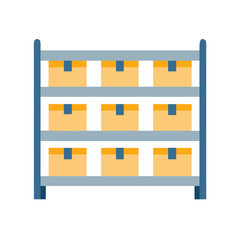 Organized Storage: Flat Illustration of Shelving Unit with Boxes Against Black Background