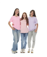 Fototapeta premium Portrait of happy friends on white background