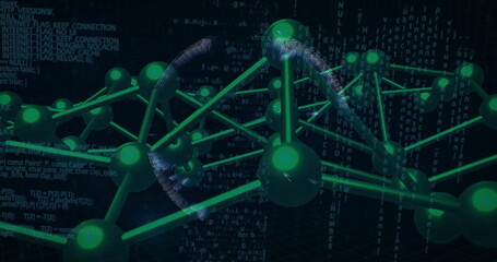 Displaying data network graph in digital space with luminous green nodes, rods and globe overlay
