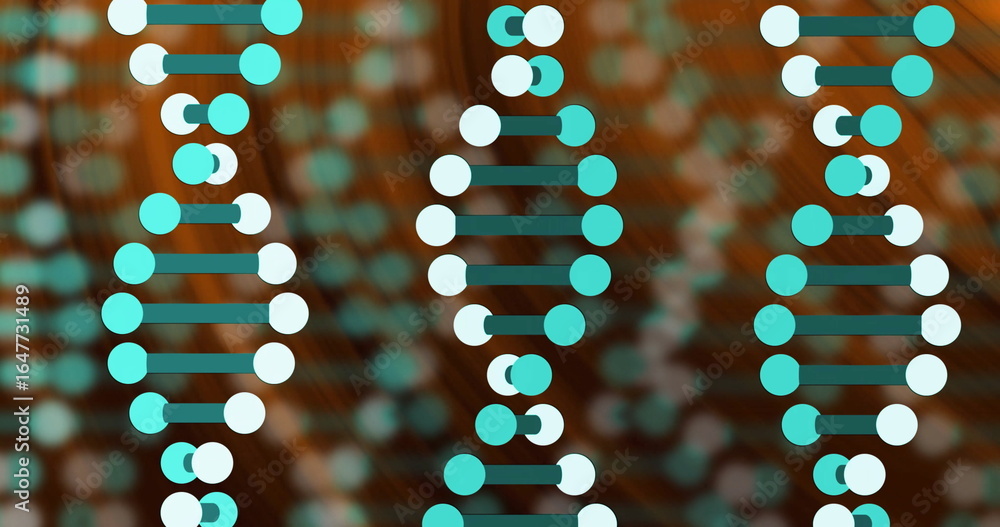 Aufkleber displaying three dna helices with turquoise-white nodes linked by dark green bars in digital space