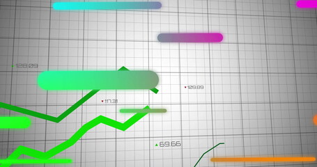 Displaying green zigzag line chart rising on dashboard with triangular markers and gradient bars