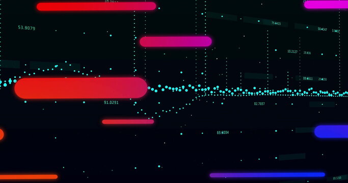 Displaying glowing horizontal bars and cyan scatter in data dashboard, with numerical labels