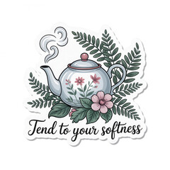 Tend to your softness gentle floral teapot illustration
