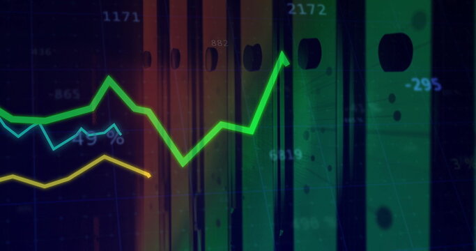 Showing lime green zigzag line graph climbing on dark analytics panel, with bars and numeric labels - Powered by Adobe