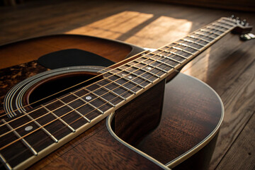 Obraz premium acoustic guitar on wooden background