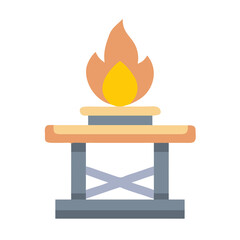 Minimalist illustration of a table with a burning flame on a black background